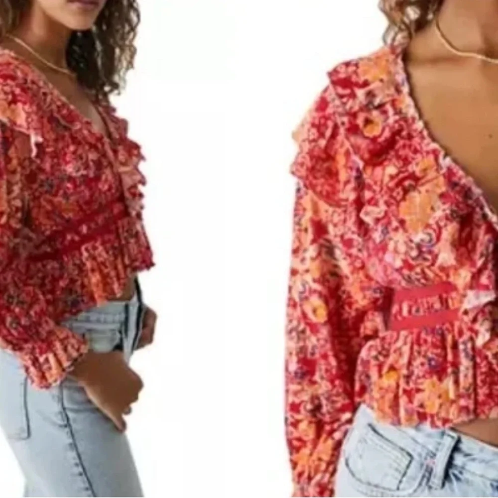 Free People Rudi Cropped Top Blouse  NEW NWT Boho Floral - Picture 6 of 6